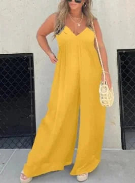 Comfortable women's jumpsuit with a V-neck and wide legs