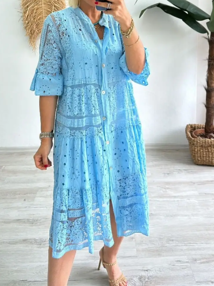 Selina – Dress with Embroidery and Button Closure