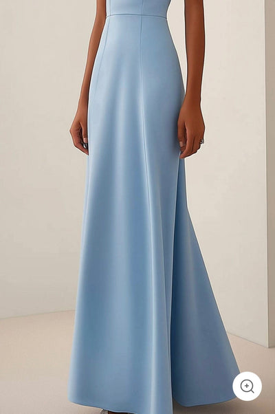 Cléa | Light Blue Dress with Chic Neckline and Bow Detail