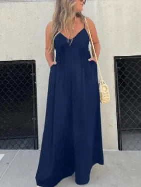 Comfortable women's jumpsuit with a V-neck and wide legs