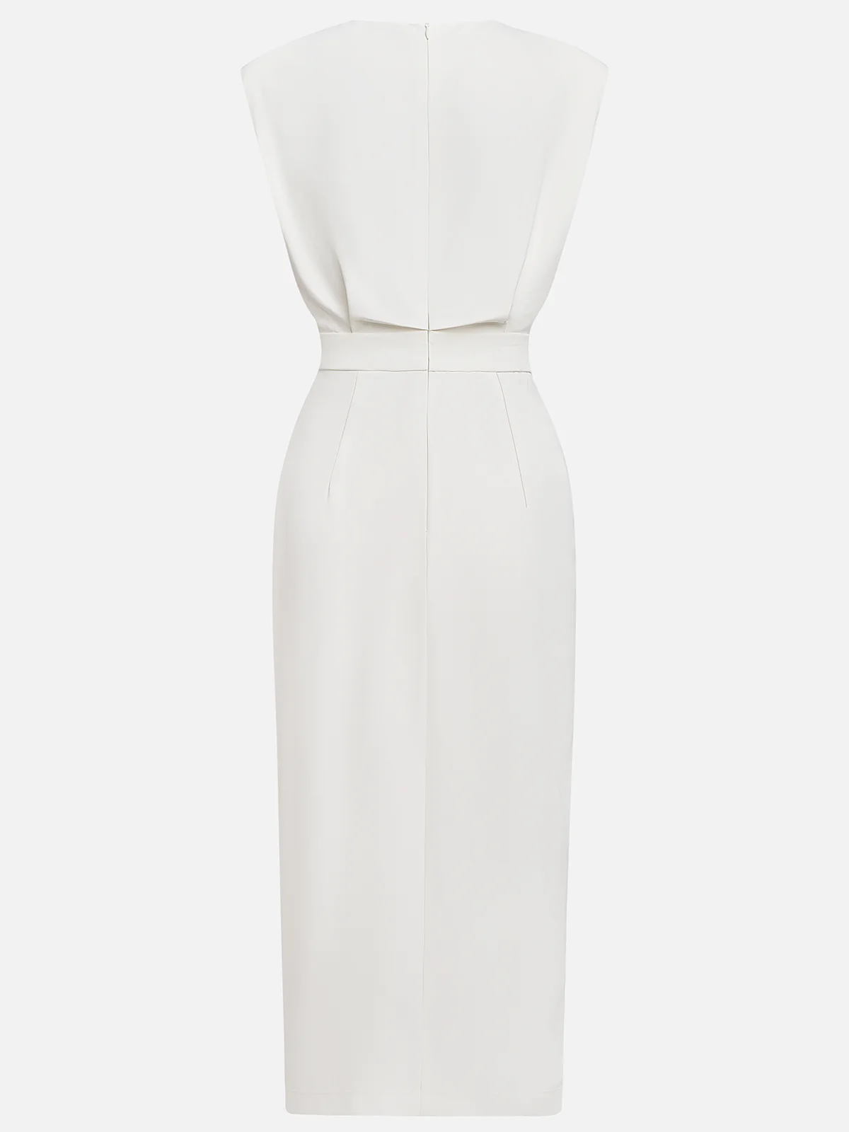 Solid color midi dress with button slit and round neckline