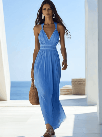 Aurora – Light Blue Chiffon Maxi Dress of High Quality