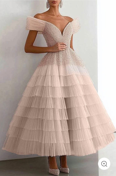 Noiré | Off-Shoulder Mesh Evening Dress