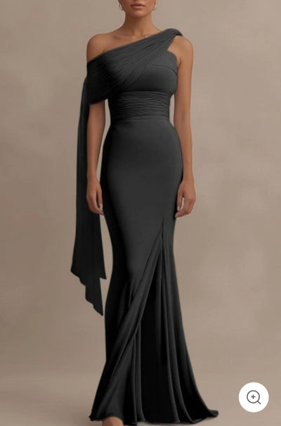 Lyanna | One-Shoulder Dress with Draping in Heavenly Blue