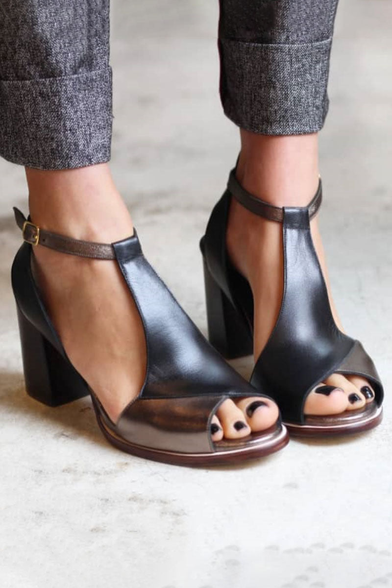 Nadaria | Black Patchwork Open-Toe Heeled Sandals