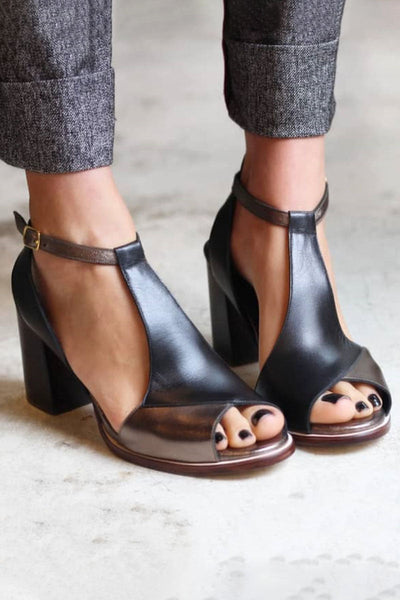 Nadaria | Black Patchwork Open-Toe Heeled Sandals