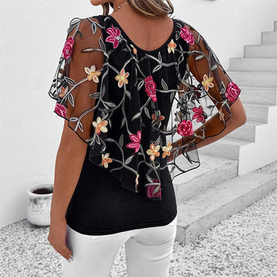 Women's Top with Lace Mesh and Print