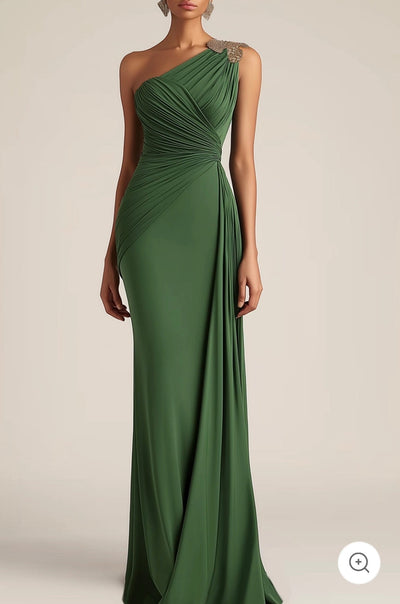 Selene | One-Shoulder Elegant Evening Dress in Green