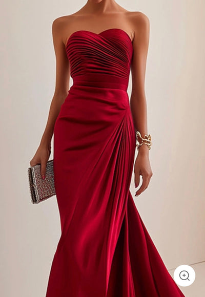 Valentina | Strapless Luxe Evening Dress in Red