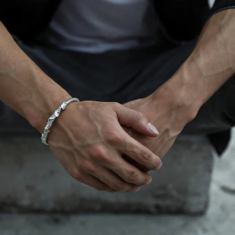 Aurelius - Handmade open bangle with lotus detail