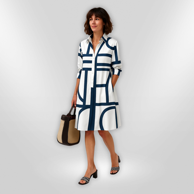 Helen™| Midi Dress with Geometric Pattern