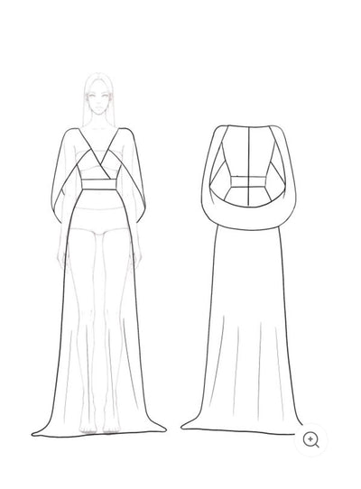Aurélie | Golden Pleated Evening Gown with Cape