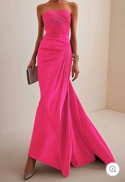Valentina | Strapless Luxe Evening Dress in Red