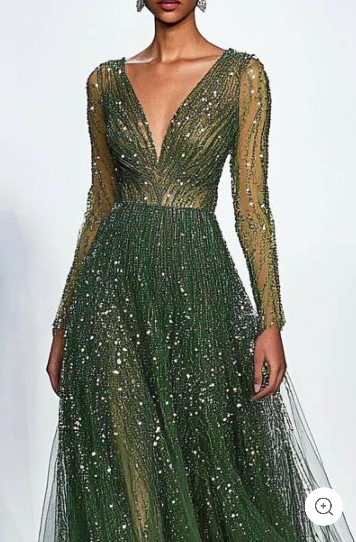 Elaris | Deep Green Evening Dress with Sequins and Long Sleeves