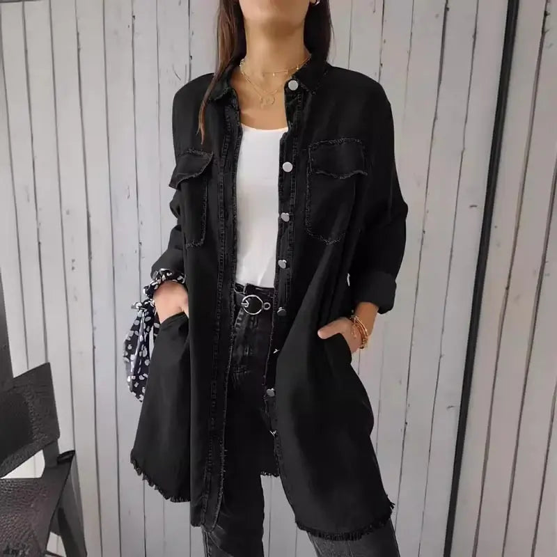 Doris | Long Denim Casual Shirt Jacket