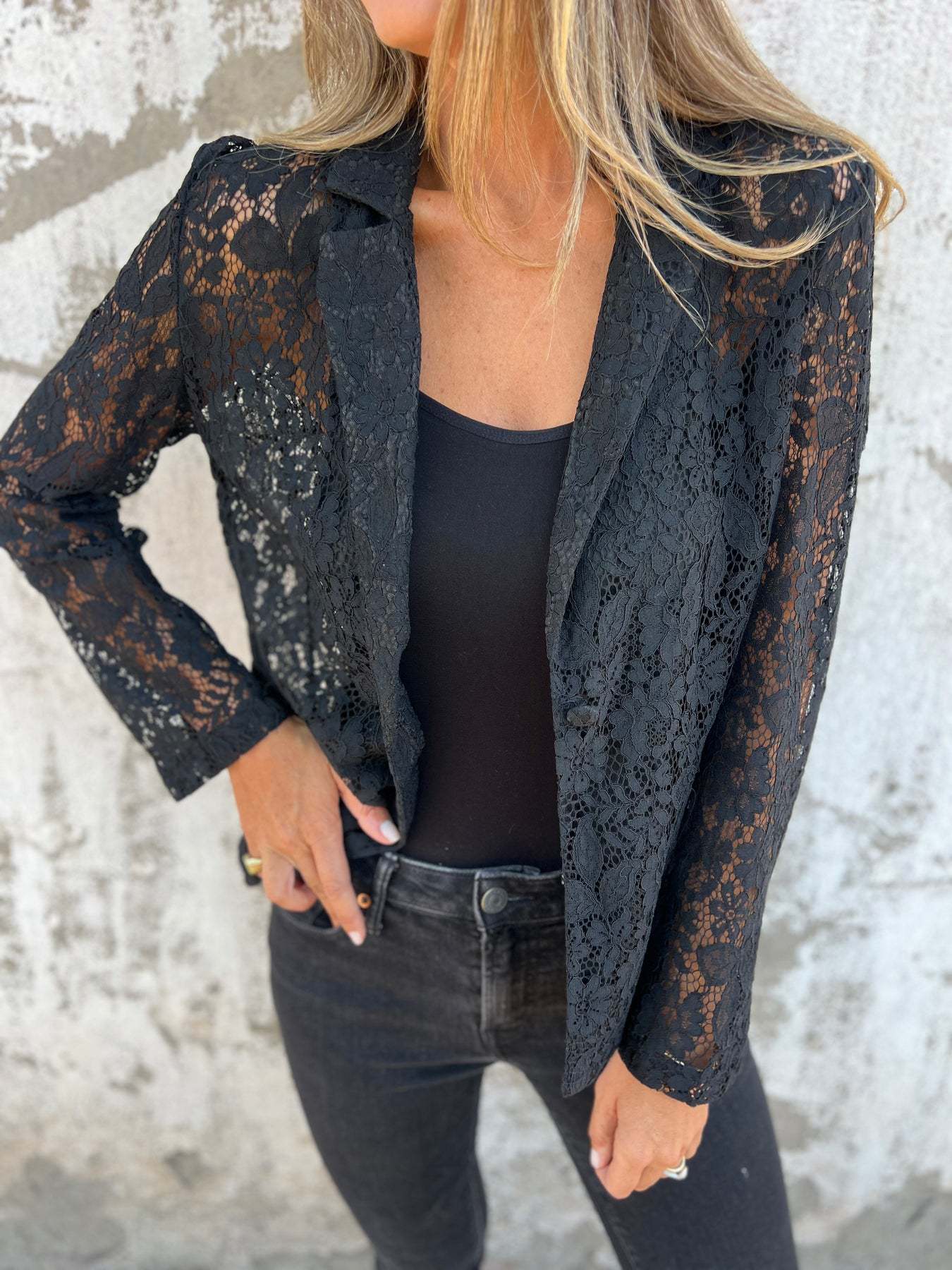 Lena | Transparent lace blazer with elegant structure