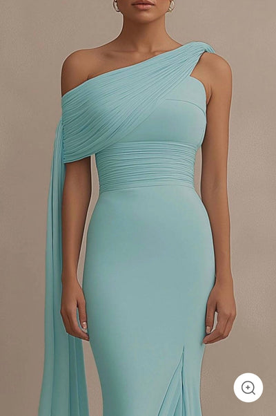 Lyanna | One-Shoulder Dress with Draping in Heavenly Blue