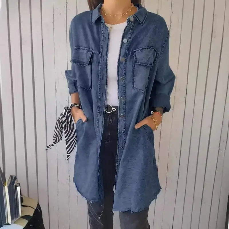 Doris | Long Denim Casual Shirt Jacket