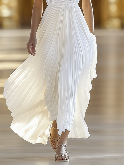 Livia – Premium Chiffon Pleated Maxi Dress with V-Neck