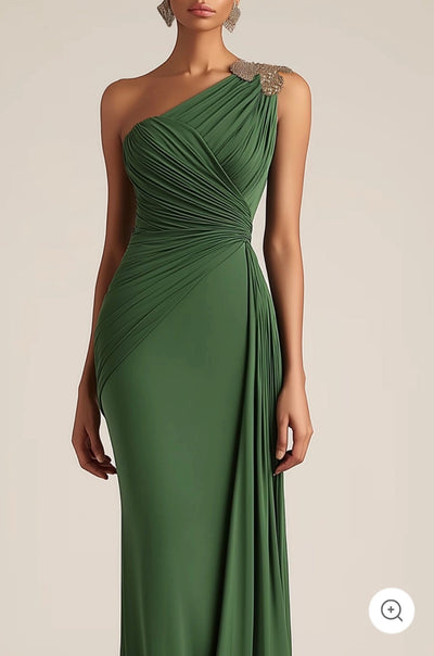 Selene | One-Shoulder Elegant Evening Dress in Green