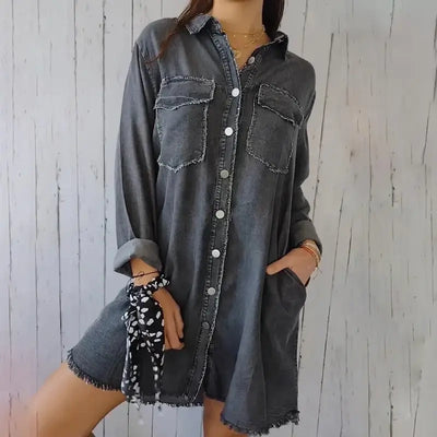 Doris | Long Denim Casual Shirt Jacket