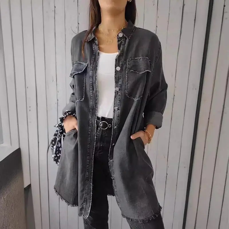 Doris | Long Denim Casual Shirt Jacket