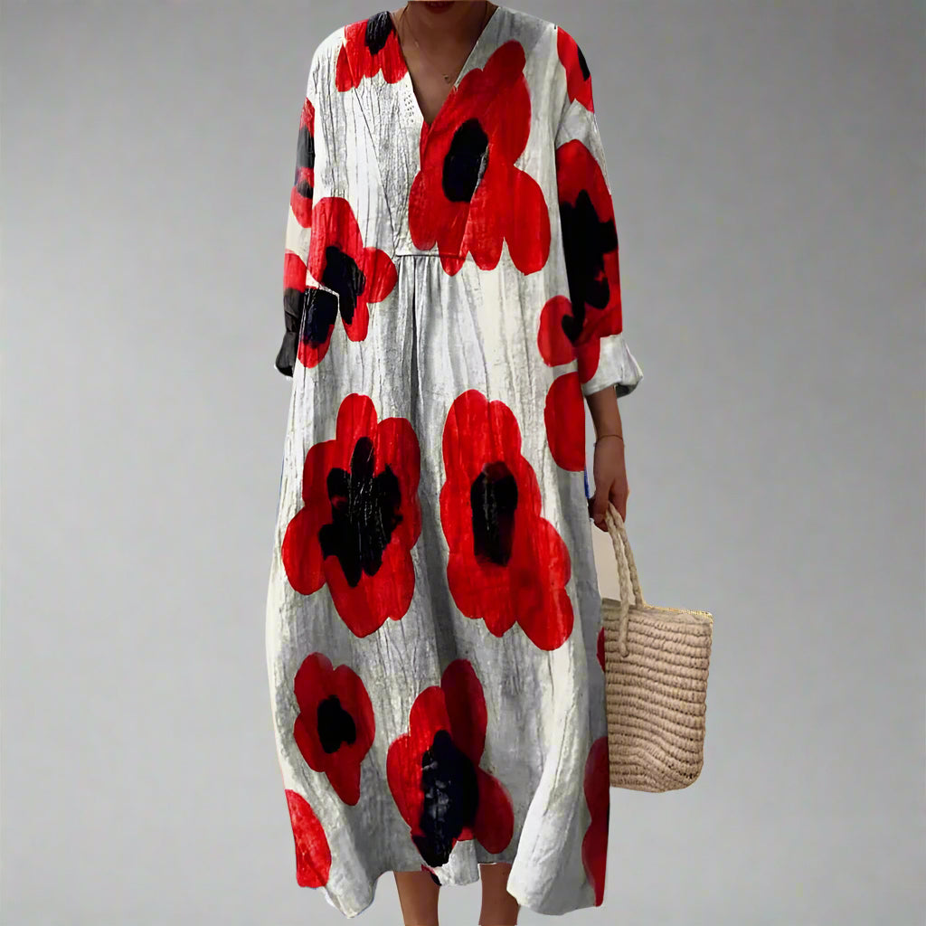 Barbara  | Bold Poppy Flower Print Cotton Maxi Dress