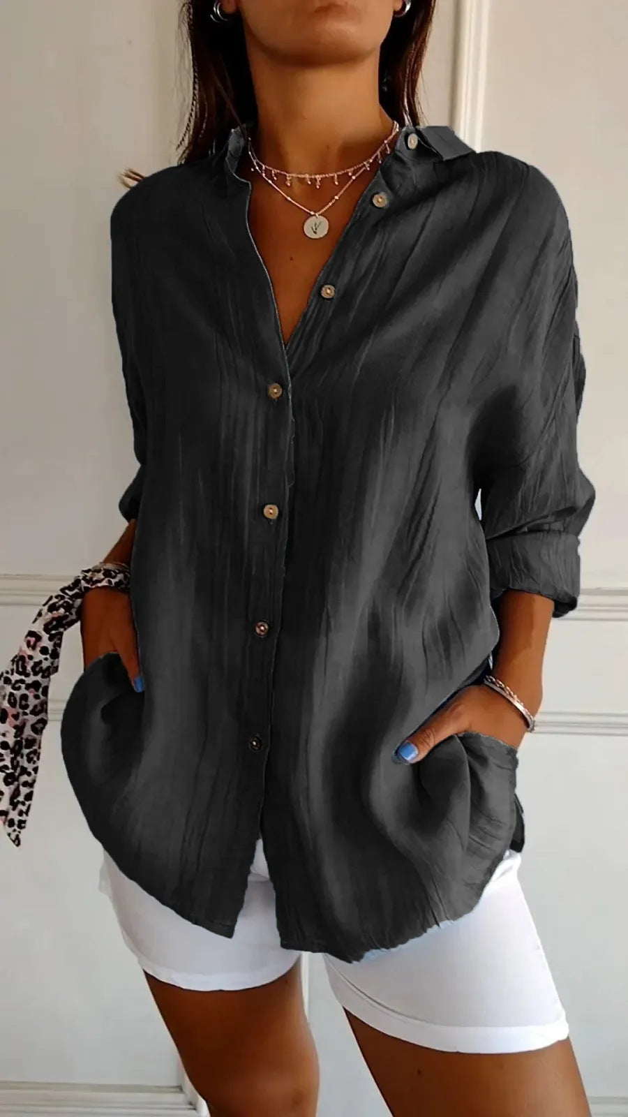 MAISIE | PLEATED SHIRT WITH ROLLED-UP SLEEVES