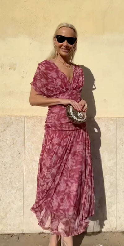 Off-Shoulder V-Neck Printed Dress for Women
