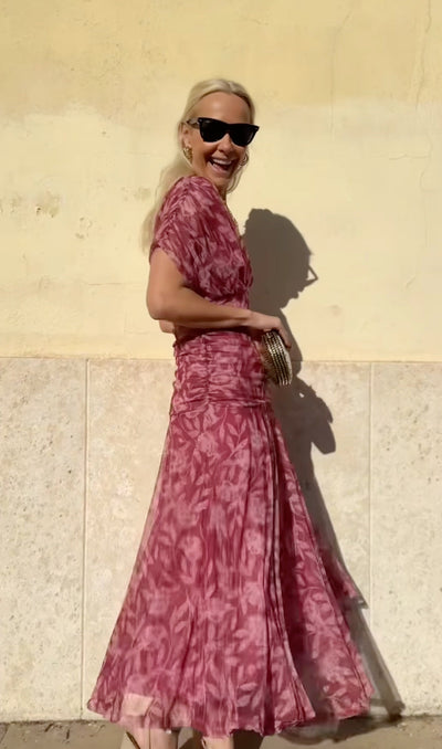 Off-Shoulder V-Neck Printed Dress for Women