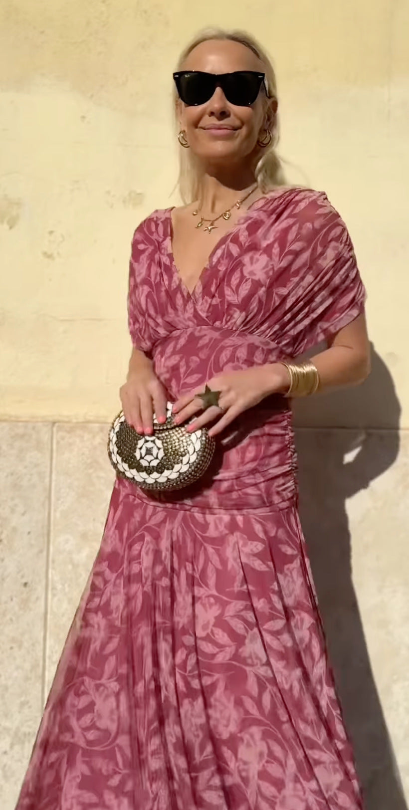 Off-Shoulder V-Neck Printed Dress for Women