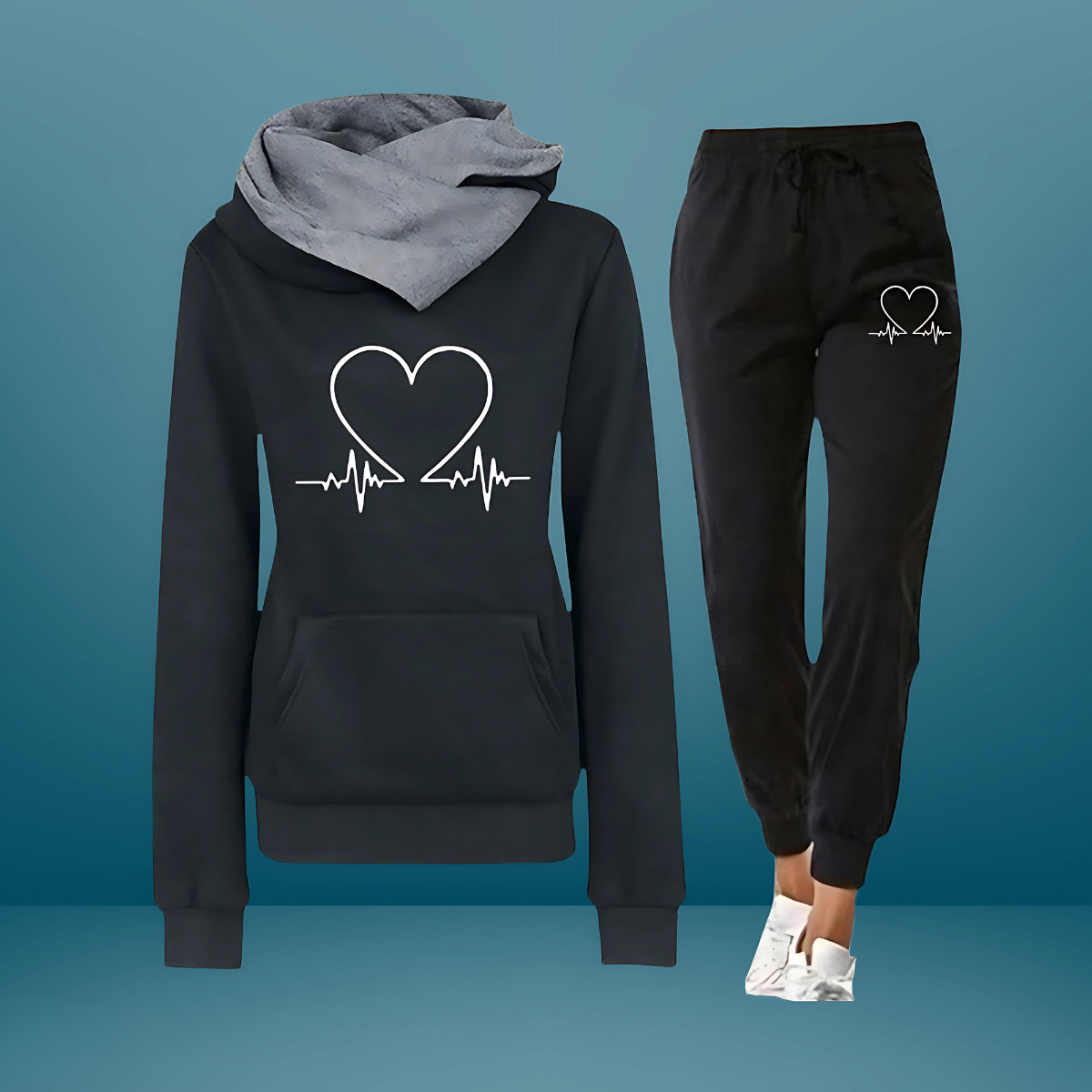 Heartbeat - Set felpa con cappuccio e jogger accogliente