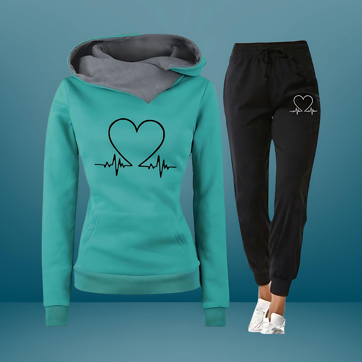 Heartbeat - Set felpa con cappuccio e jogger accogliente