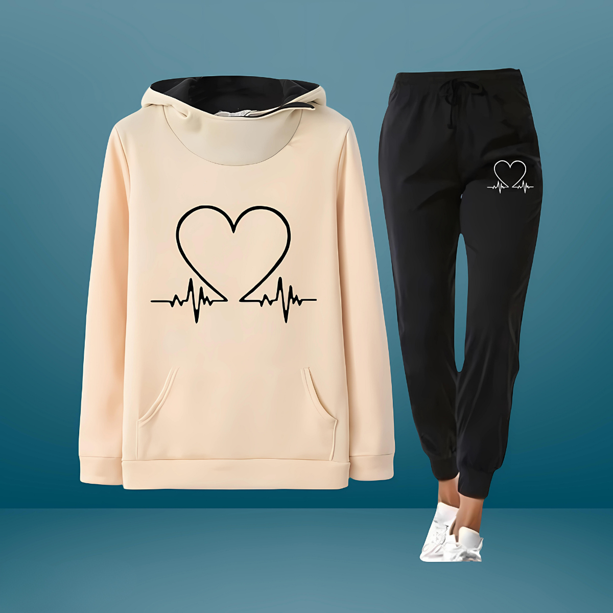 Heartbeat - Set felpa con cappuccio e jogger accogliente