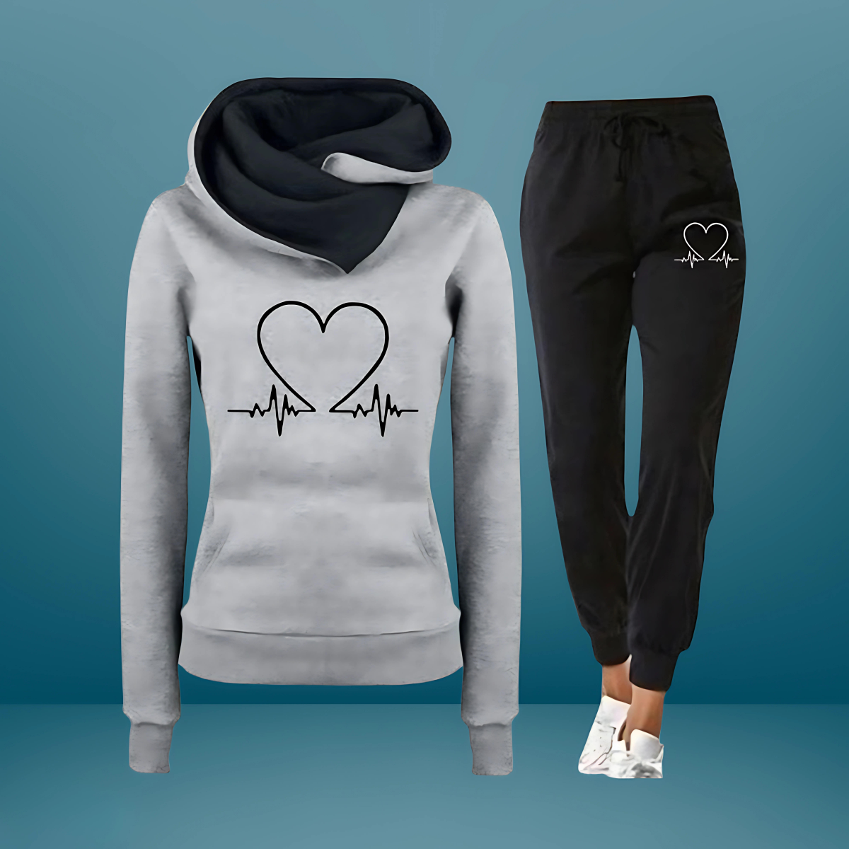 Heartbeat - Set felpa con cappuccio e jogger accogliente