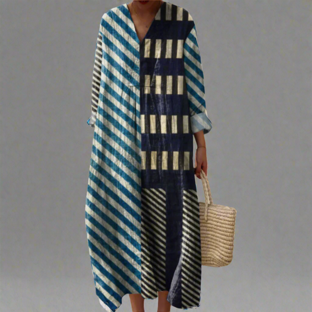 Martha  | Modern Striped Patchwork Midi Dress