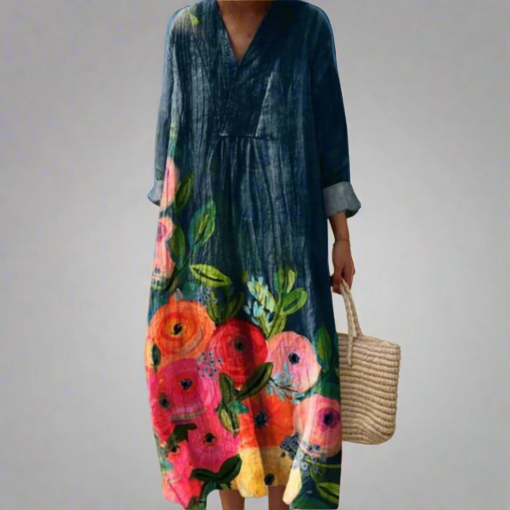 Poppy  | Watercolor Flowers Cotton Maxi Dress
