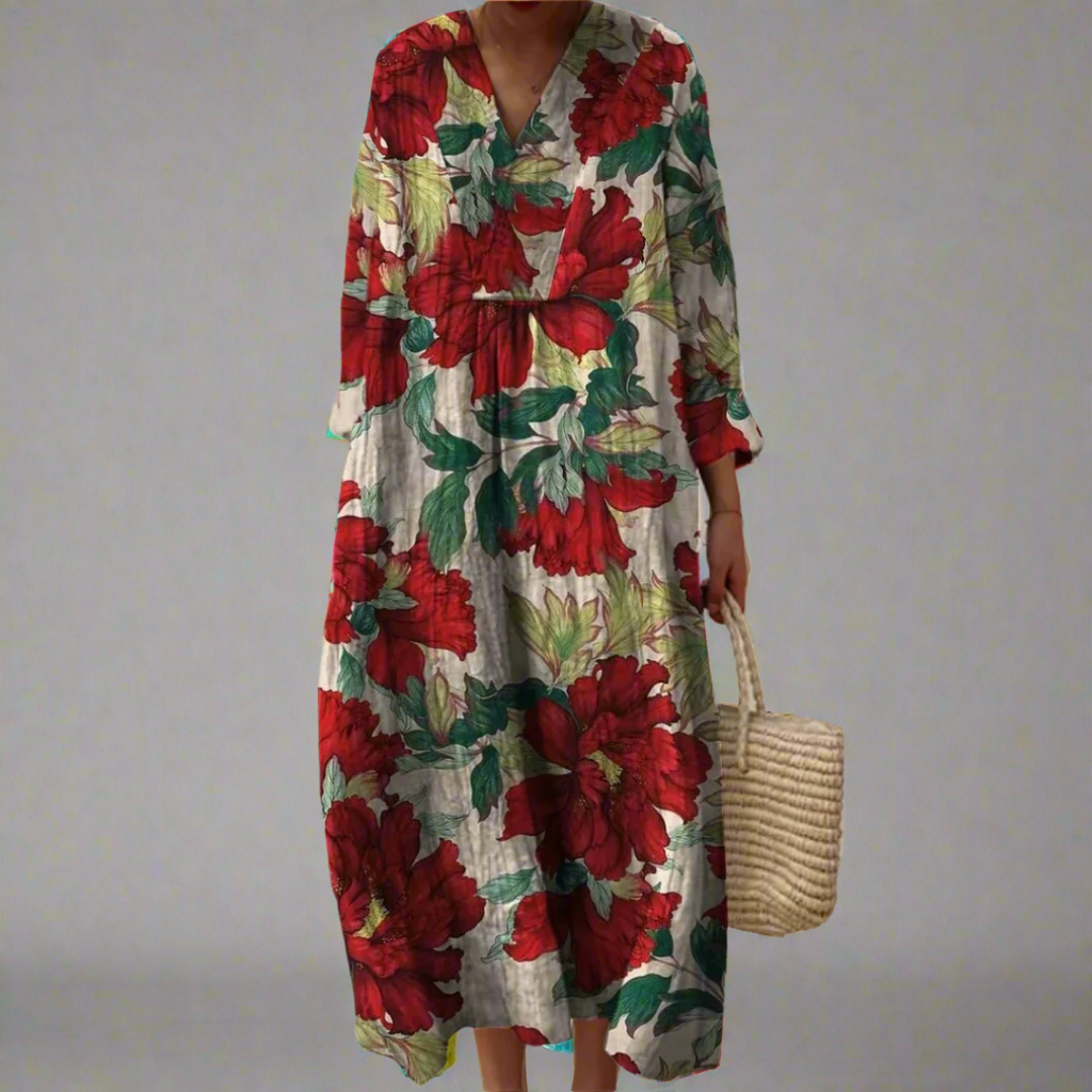 Evelyn  | Chic Peony Print Casual Maxi Dress