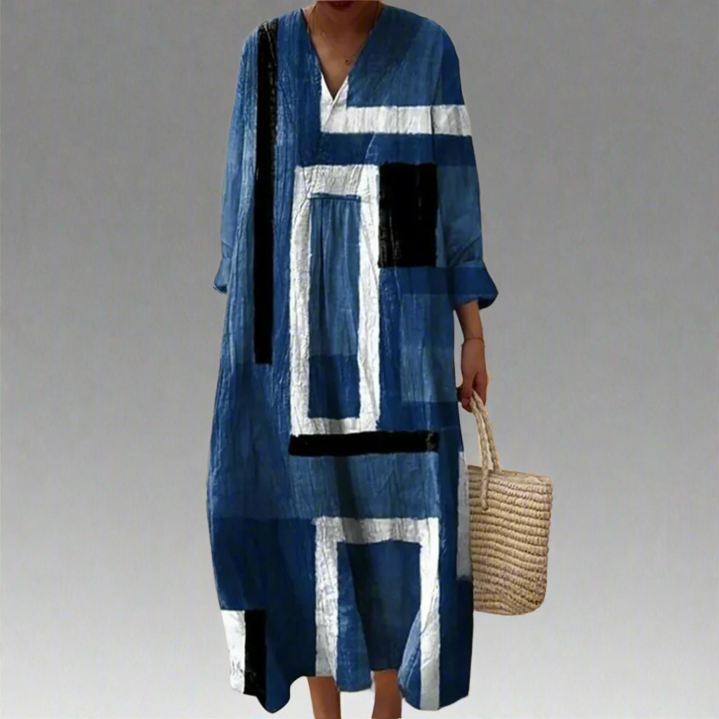 Monique | Abstract Navy Blue Loose Maxi Dress