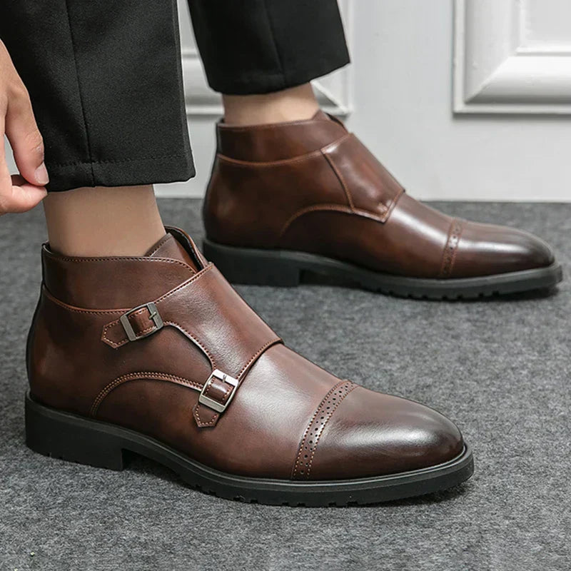 Darell | Leather Double Monk Boots with Strap