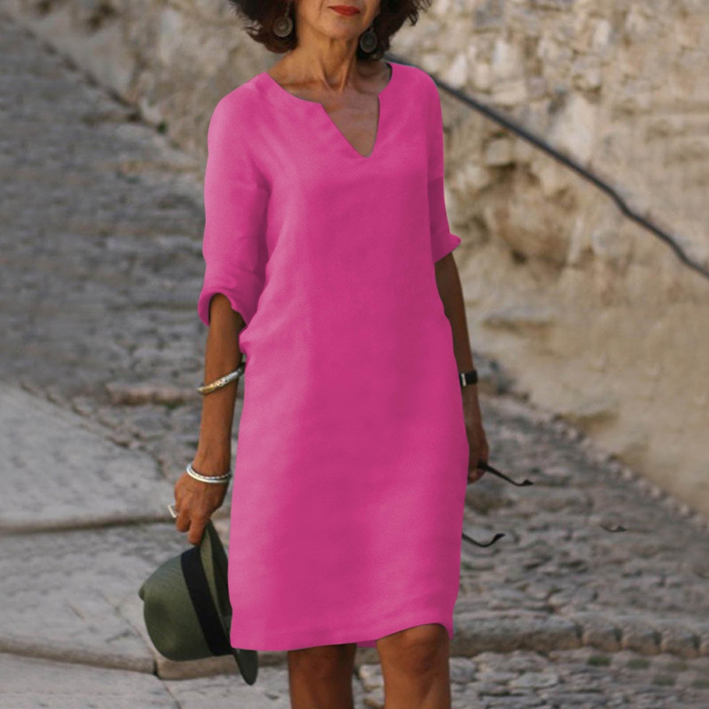 Linen Dress - Amara Linen V-Neck Dress