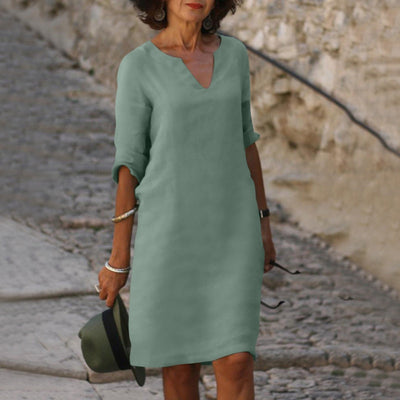 Linen Dress - Amara Linen V-Neck Dress