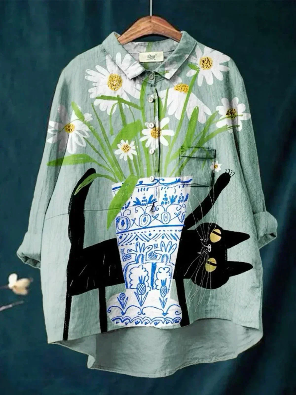 Sofia  | Blouse with Cat and Flower Print