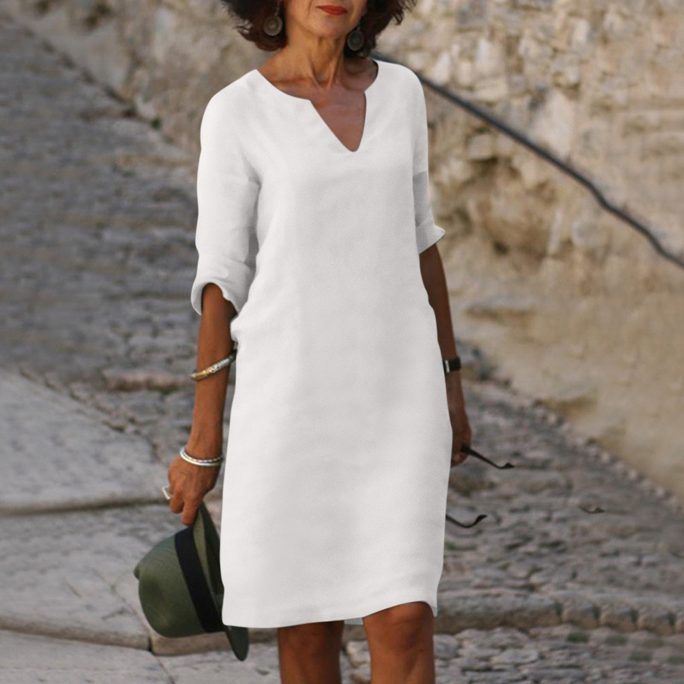 Linen Dress - Amara Linen V-Neck Dress