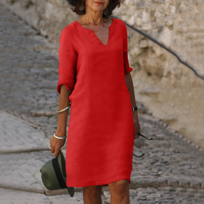 Linen Dress - Amara Linen V-Neck Dress