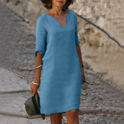 Linen Dress - Amara Linen V-Neck Dress