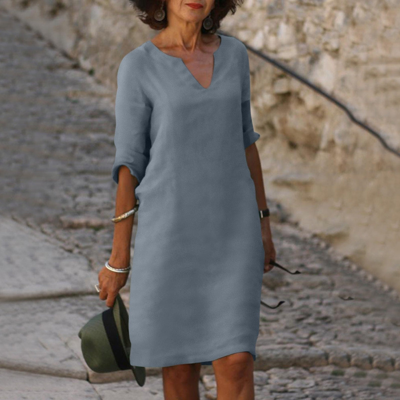 Linen Dress - Amara Linen V-Neck Dress