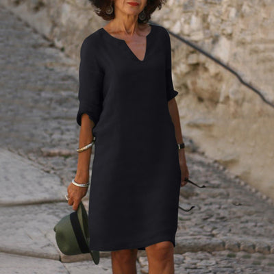 Linen Dress - Amara Linen V-Neck Dress