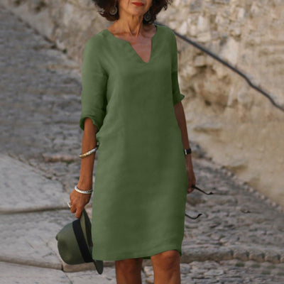 Linen Dress - Amara Linen V-Neck Dress