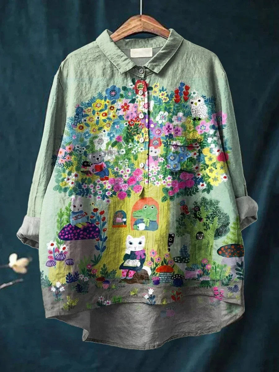 Sofia | Whimsical blouse with forest animal print